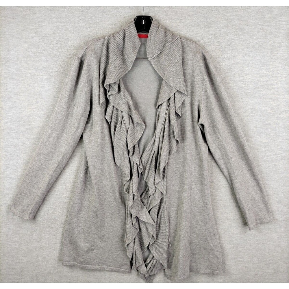 Cyrus Womens‎ Sweater XL Gray Knit Cardigan Long Ruffle Waterfall Capsule